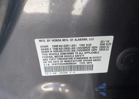 2019 Honda Passport Sport from USA, damaged, VIN 5FNYF8H2XKB006544